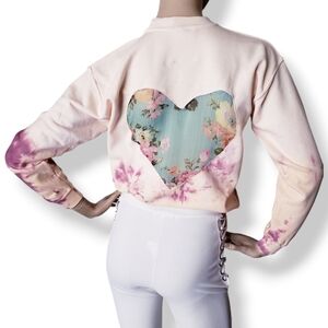 Floral Heart Patch Tie-Dye Sweater